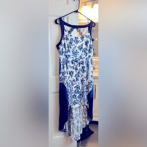 Blue/ white, high low dress - open back